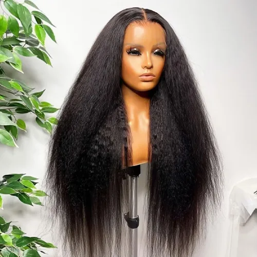 Vista 3 de Pelucas de cabello humano con encaje frontal sin pegamento para mujer, 13 x 6 pulgadas, nudos preblanqueados, peluca de cabello humano Yaki, encaje