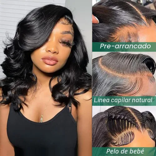 Vista 2 de Douyin - Peluca de cabello humano corto con encaje frontal HD de 13 x 4, prearrancada, sin pegamento, para mujer, pelucas de cabello humano