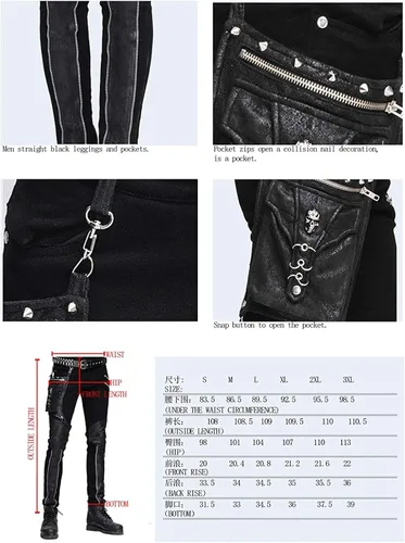 Vista 3 de Devil Fashion Pantalones casuales para hombre punk patchwork rectos con bolsillo