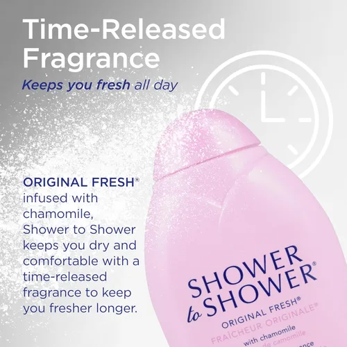 Vista 6 de Shower to Shower Polvo corporal original fresco con manzanilla para hombres y mujeres, sin talco, absorbe el sudor, evita rozaduras y olores, 8