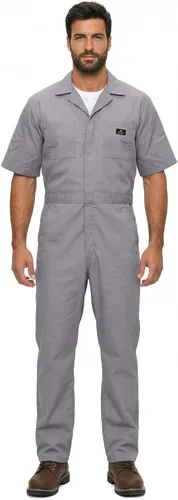 Vista 7 de Natural Uniforms Overol de manga corta con cremallera para hombre, resistente a las manchas y a las arrugas (negro, talla XS)