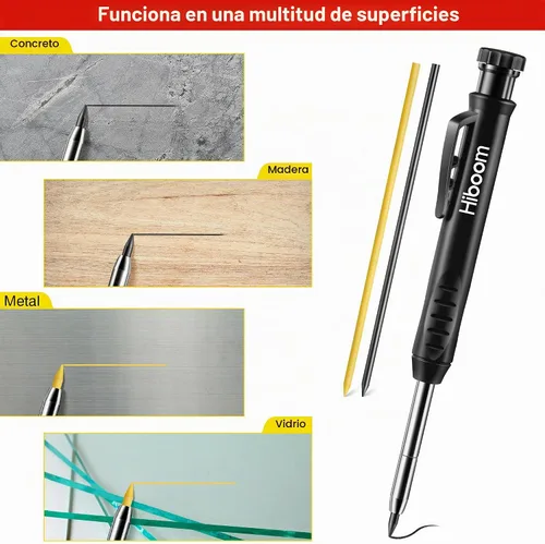 Vista 7 de Hiboom Juego de lápices de carpintero sólido para construcción con 7 recambios con sacapuntas integrado, marcador mecánico de punta larga con Negro
