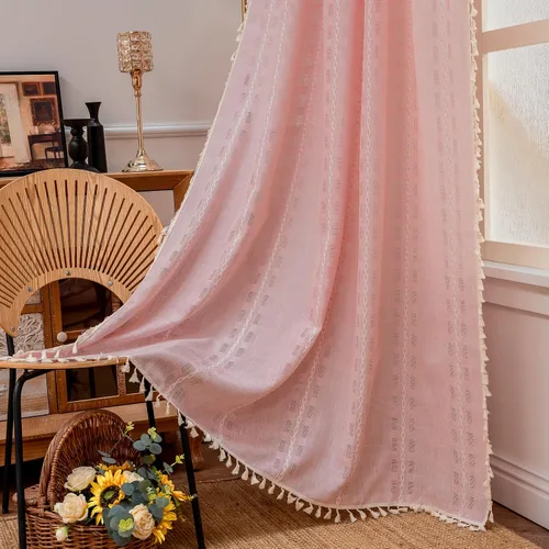 Vista 42 de Deeprove Cortina Boho de 96 pulgadas de largo para sala de estar, dormitorio, guardería, lino café semi-transparente transpirable de 96 pulgadas