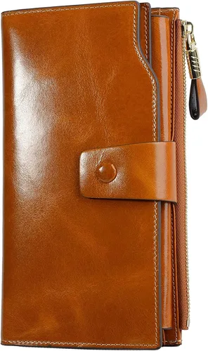 Vista 7 de Cartera plegable de cuero de gran capacidad con bloqueo RFID para mujer
