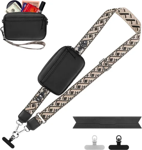 Vista 26 de YFWE Correa de clip and go para teléfono con cartera cruzada, cordón ajustable para teléfono con cartera RFID desmontable, correa universal