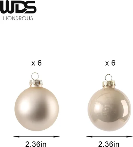 Vista 6 de WDS WONDROUS Adornos de bola colgante de Navidad de cristal, 12 bolas Champán