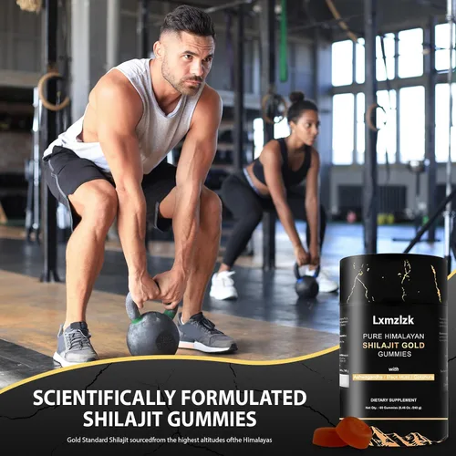 Vista 3 de Gomitas Shilajit puras del Himalaya doradas, Ashwagandha, Gokshura, ácido fúlvico y 85, refuerzo de energía y apoyo inmunológico, minerales traza