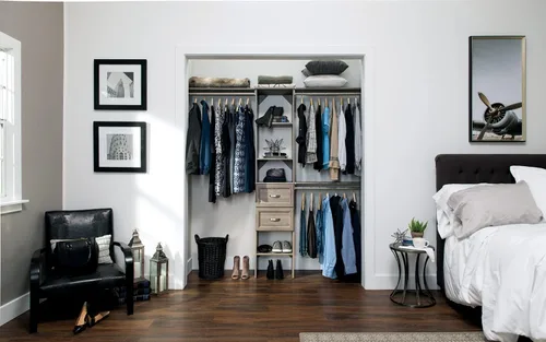 Vista 10 de ClosetMaid SuiteSymphony Juego de organizador de armario de madera con torre, 3 varillas para colgar, estantes superiores, 2 cajones, ajustable