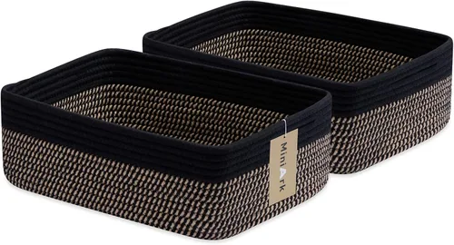 Vista 45 de MiniArk Cestas organizadoras grandes poco profundas de 15 x 11 x 5.1 pulgadas, contenedores de almacenamiento tejidos de cuerda para baño, estantes