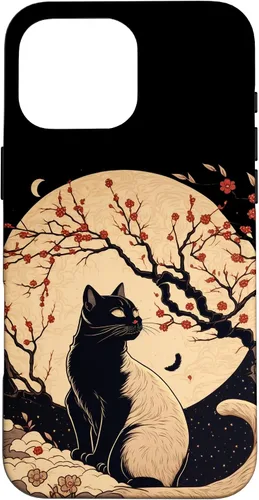Vista 19 de Kawaii black cat japanese with cherry blossom anime style Case for iPhone 16