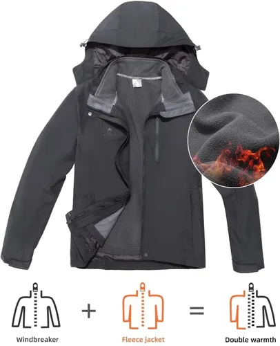 Vista 8 de CAMEL CROWN Chaqueta de esquí impermeable 3 en 1 para mujer, abrigo de invierno rompevientos, chaquetas de snowboard para lluvia, nieve, senderismo