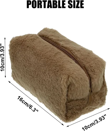 Vista 4 de VOCOSTE Pequeña bolsa de maquillaje de felpa, bolsa de cosméticos de belleza suave, bonita bolsa de aseo con cremallera de viaje, bolsa organizadora
