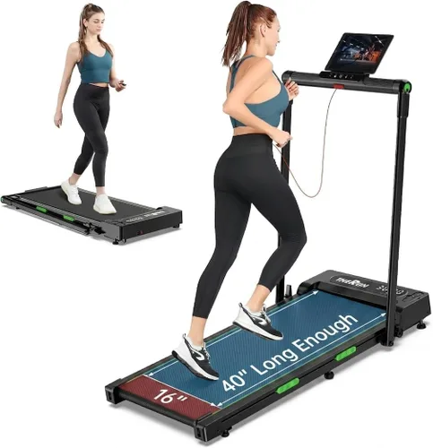 Vista 8 de THERUN Walking Pad with Handle Bar, 2 in 1 Under Desk Portable Treadmill Verde