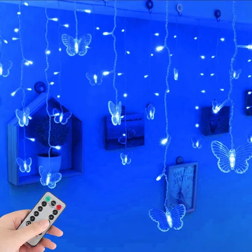 Vista 2 de Butterfly Curtain Lights 13ft 96 LED Twinkle Fairy Lights 8 Modes String Lights with Remote, Butterfly Hanging Decoration for Bedroom Dorm Wall
