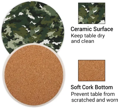 Vista 3 de Coasters for Drinks,Camouflage Texture Absorbent Cork Coasters Fashion Camo Green Set Coasters Reusable Coasters for Home Office Coffee Bar
