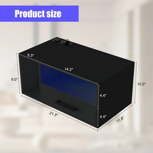 Vista 2 de Homaterial Mesita de noche flotante con estación de carga y luces LED, mesita de noche flotante con cajones, mesitas de noche montadas en la pared