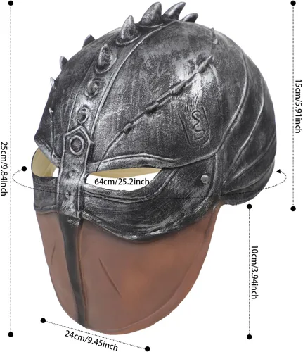 Vista 2 de Casco de dragón de Halloween, máscara de cara completa vikingo para adultos
