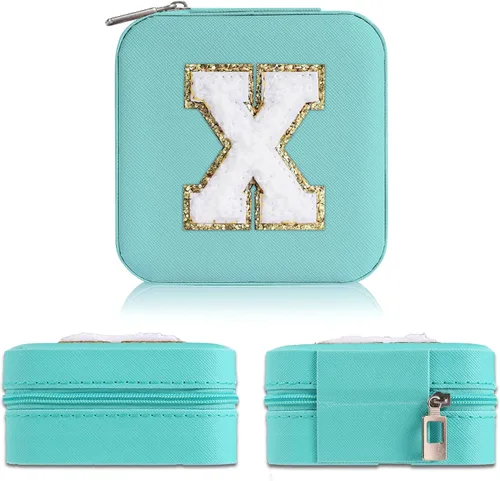 Vista 3 de Yqljew Joyero de viaje para mujeres y niñas, joyero con inicial X Joyero pequeño Joyero de viaje para mujer Estuche de joyería de viaje Regalos