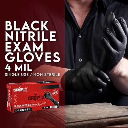 Vista 2 de London Labs Guantes desechables de nitrilo negro, sin látex y sin polvo, guantes de goma de 4 mil, para limpieza, cocina, mecánicos (XS-XXL)