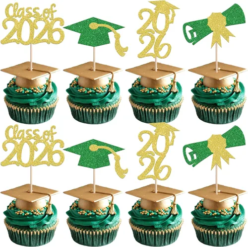 Vista 53 de 30 piezas de decoración para cupcakes de graduación para la clase de 2026 con purpurina brillante para el futuro diploma hecho 2026 Felicidades