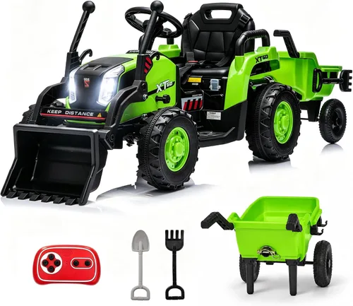Vista 14 de Tractor de paseo 4 en 1 de 24 V con cargador frontal desmontable Rosa Blaze