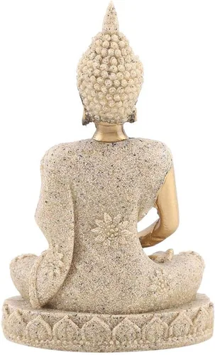 Vista 5 de Estatua de Buda, arenisca y resina, oro, mesa, hecho a mano, decoración de Buda