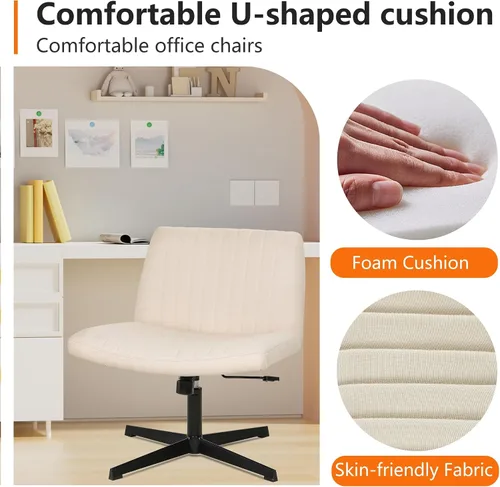 Vista 4 de Silla de oficina Criss Cross - Asiento ancho, sin brazos, altura ajustable, tela, beige