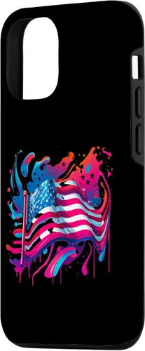 Vista 2 de iPhone 15 Watercolor American USA Flag Patriot 4th of July Fourth Pink Case