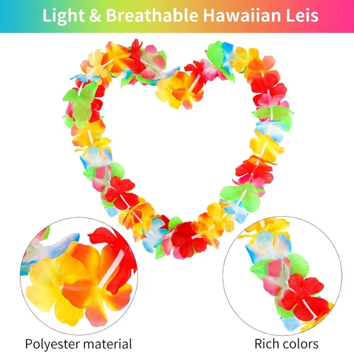 Vista 3 de ADXCO Collar de flores tropicales de Leis hawaiano, 36 estilos Luau Leis para suministros de fiesta hawaiana tropical, Poliéster, No es una piedra