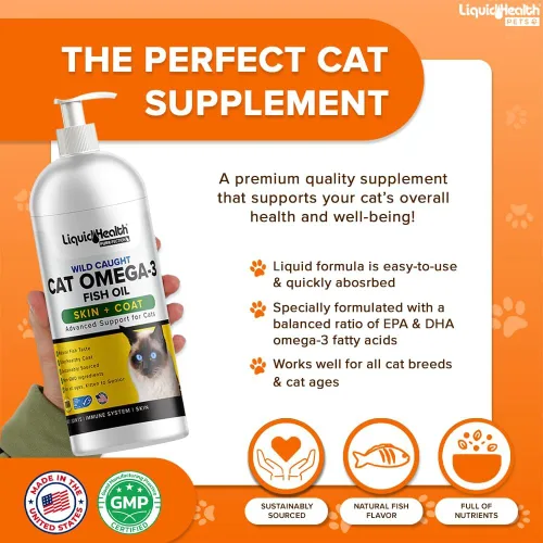 Vista 2 de Liquid Health Pets - Aceite de pescado omega 3 capturado en la naturaleza para gatos, suplemento líquido Omega 3 para gatos con EPA+DPA+DHA, reduce