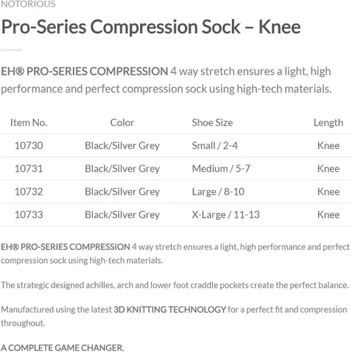 Vista 4 de Elite Hockey, notorious Pro-Series Calcetines de compresión para rodilla (un par)
