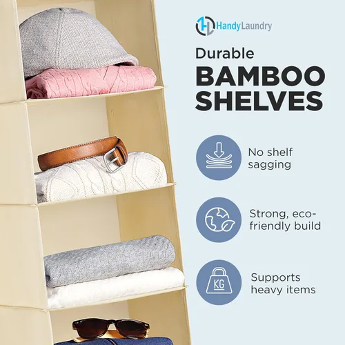 Vista 4 de Handy Laundry Organizador colgante para armario, 6 estantes para ropa, suéteres, zapatos y accesorios, estantes de armario que ahorran espacio