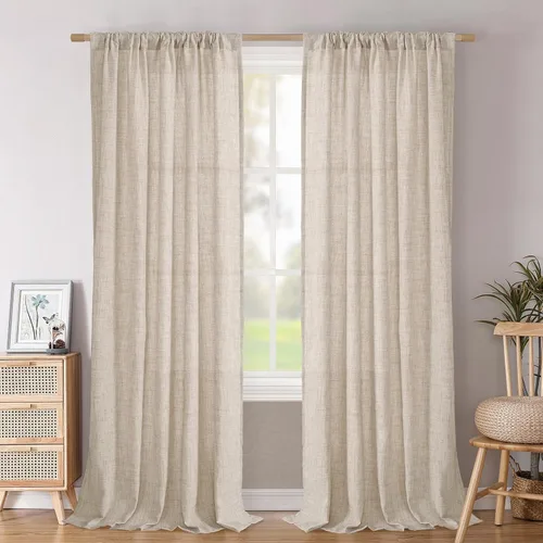 Vista 27 de BGment Cortinas cortas de lino marfil de 36 pulgadas de largo para ventanas de cocina, pequeñas cortinas texturizadas rústicas para café sobre