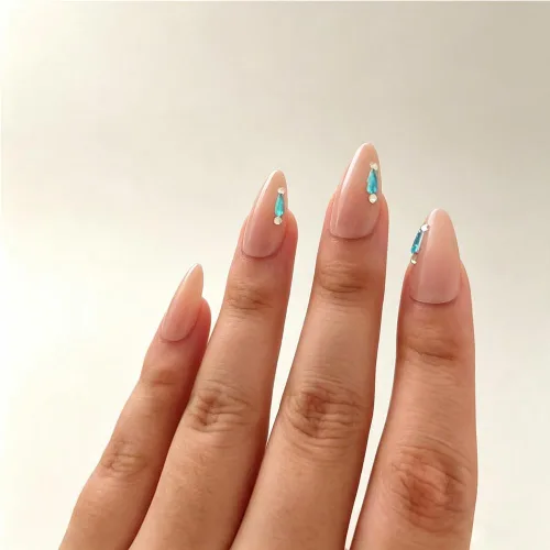 Vista 14 de Uñas postizas a presión medianas con diseño geométrico blanco almendra – 24 uñas postizas reutilizables de ABS brillante, fácil de aplicar, juego