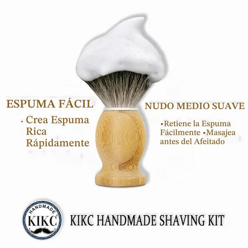 Vista 3 de KIKC Cepillo de afeitar de tejón puro hecho a mano para afeitado húmedo, mango de bambú cómodo, cerdas suaves, el mejor regalo para hombre barbudo