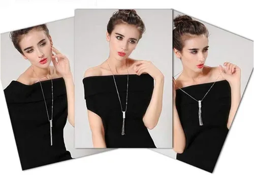 Vista 7 de Cathercing - Collar de cadena ajustable larga y elegante con dije de diamantes de imitación joyería única para mujeres y niñas