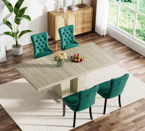 Vista 78 de Juego de mesa de comedor extensible marrón de 63 a 78.74 pulgadas para 4, juego de mesa de comedor de 5 piezas con 4 sillas, mesa de cocina