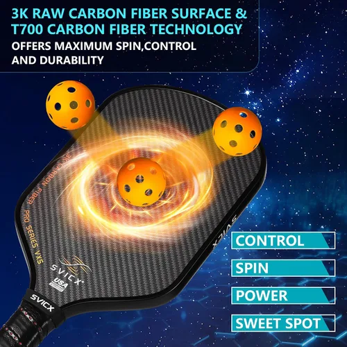 Vista 4 de Carbon Fiber Pickleball Paddle 16mm – Professional Pickleball Paddles with Superior Control, Power & Spin – Extended Handle for Two-Handed Grip