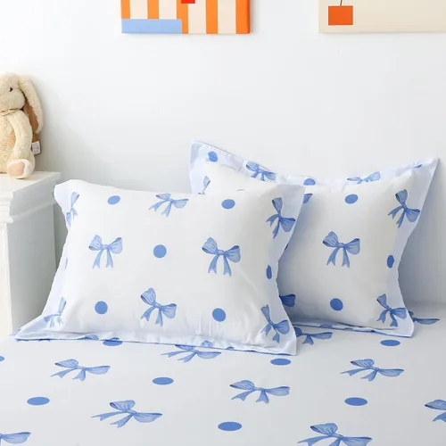 Vista 8 de Wajade Juego de edredón de 7 piezas con lazo azul para niñas, juego de ropa de cama tamaño individual con sábana y 2 fundas de almohada, 2 fundas