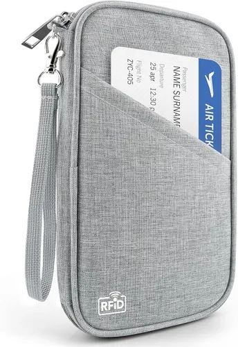 Vista 15 de Cartera de pasaporte para la familia con RFID, organizador de documentos de viaje, impermeable para mujeres, billetera de pasaporte portátil