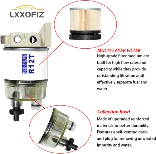 Vista 2 de Kit completo de separador de agua con filtro de combustible marino para fueraborda R12T con NPT ZG1/4-19 reemplaza a Racor S3240 120AT R12T