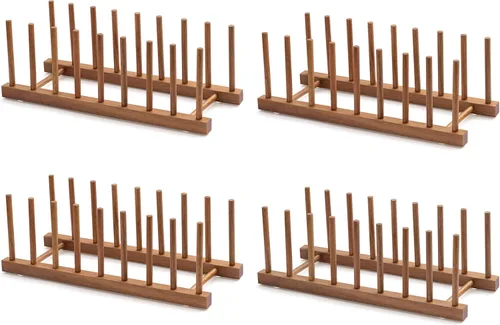 Vista 21 de HBlife - Escurreplatos de madera de acacia con organizador de tapa de olla y plato para gabinete, soporte de tabla de cortar, esculpidor