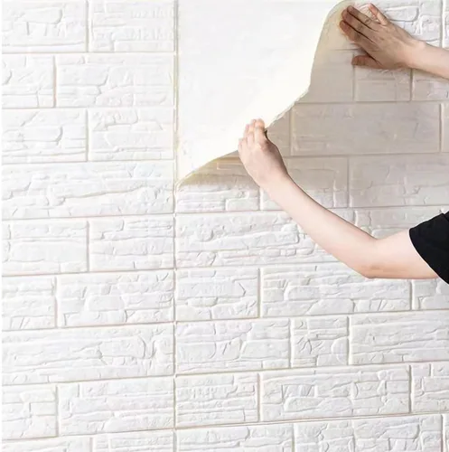 Vista 3 de Paneles de pared 3D adhesivos de pared, papel tapiz autoadhesivo impermeable, espuma de polietileno, decoración de despegar y pegar, paneles