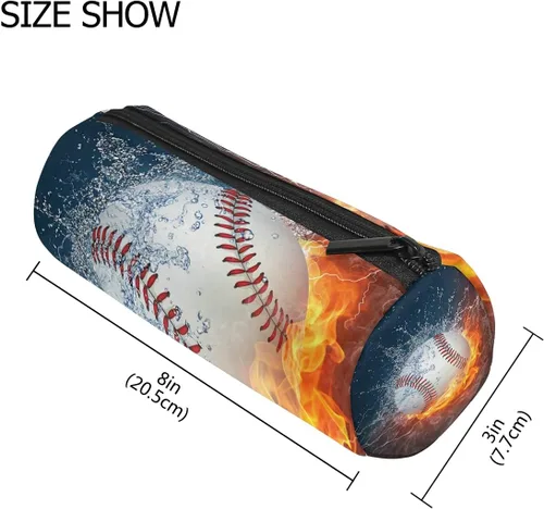 Vista 2 de AUUXVA Bolsa de lápices deportiva para béisbol, agua de fuego, estuche para lápices, bolsa con cremallera, bolsa para brochas de maquillaje