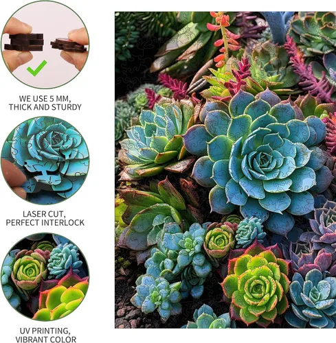 Vista 60 de Mys Aurora Rompecabezas de madera de cactus para adultos, 200 piezas Flor de cactus
