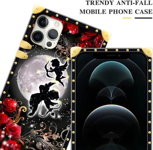 Vista 2 de DAIZAG Funda compatible con iPhone 15, funda de regalo dorada a prueba de golpes, ángeles bajo la luz de la luna rosa