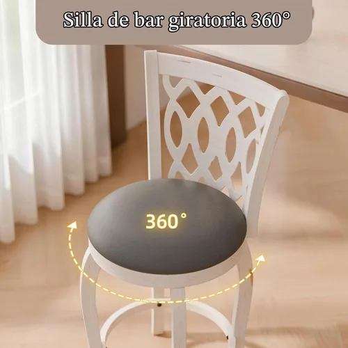 Vista 3 de Juego de 2 taburetes de bar giratorios de 29 pulgadas de altura para isla de cocina, taburete de bar de granja con respaldo y reposapiés, taburetes