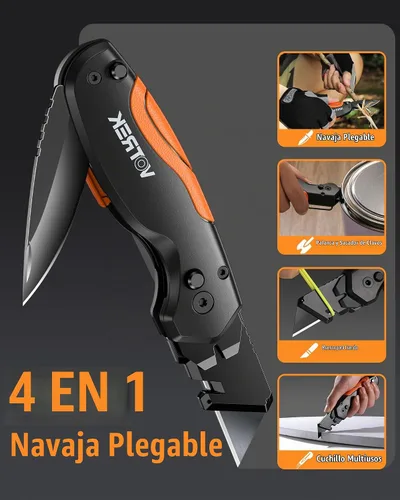 Vista 2 de Cuchillo utilitario plegable de 4 en 1, cuchillo de corte de caja multiherramienta con clip de cinturón, cuchillo de afeitar de cambio rápido