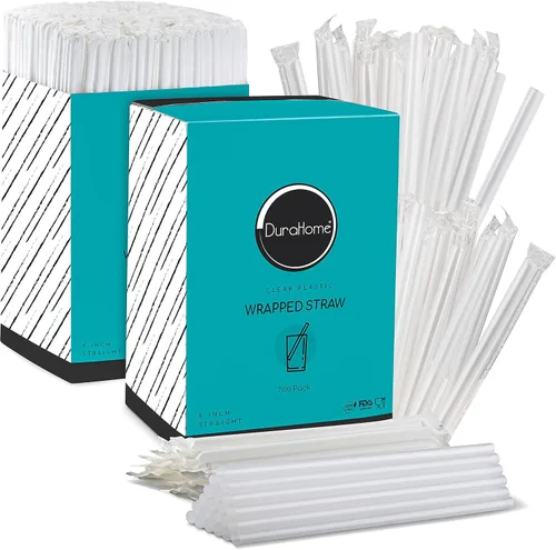 Vista 13 de DuraHome Paquete de 1000 pajitas agitadoras envueltas individualmente, color negro de 5.75 pulgadas desechables de plástico para beber para cócteles