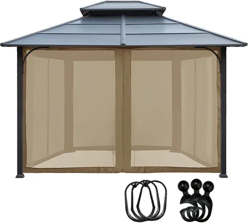 Vista 11 de EasyLee Mosquitera Universal de Repuesto para Cenador de 10' x 10', Paredes de Malla de 4 Paneles para Patio con Cremalleras (Negro)